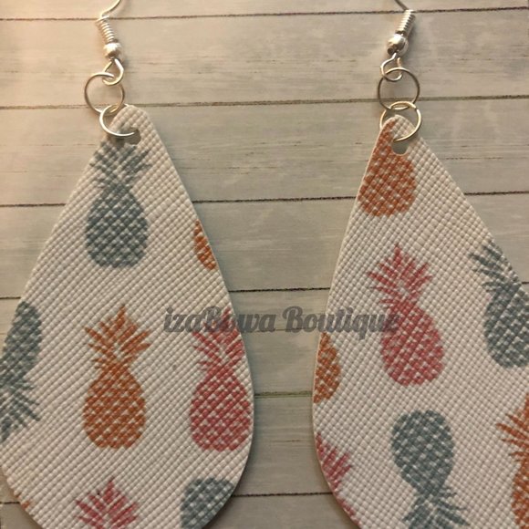 Hand Crafted Jewelry - Pastel Pineapples Faux Leather Earrings